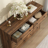 BAZELOR Dresser for Bedroom, 8 Drawer Dresser with Large Drawers, 55 Inch Wide Wood Chest for Living Room, Hallway, Walnut BAZELOR