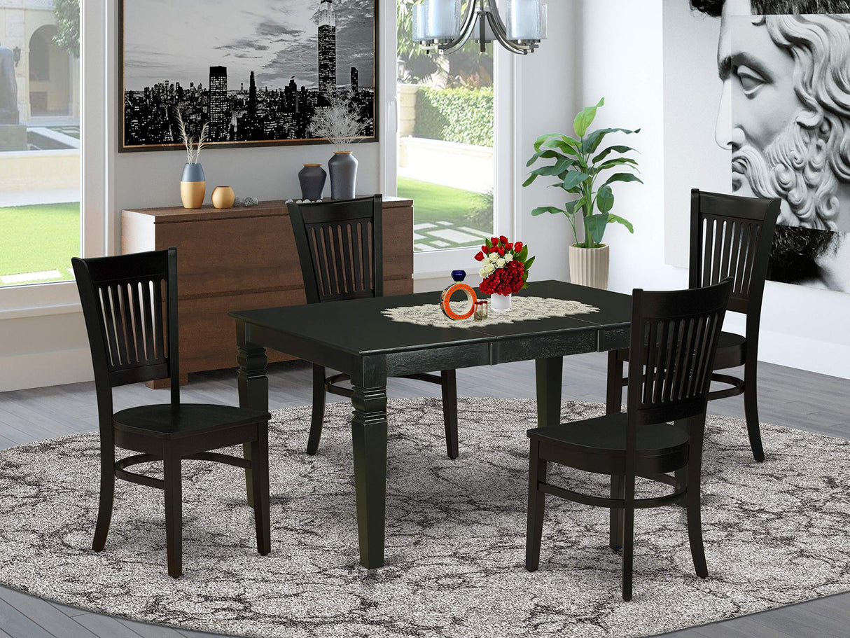 East West Furniture WEVA5-BLK-W Weston 5 Piece Room Set Includes a Rectangle Wooden Table with Butterfly Leaf and 4 Kitchen Dining Chairs, 42x60 Inch, Black East West Furniture