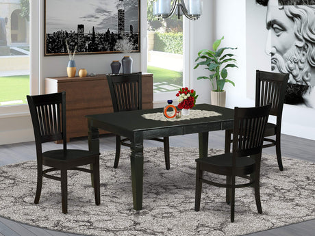 East West Furniture WEVA5-BLK-W Weston 5 Piece Room Set Includes a Rectangle Wooden Table with Butterfly Leaf and 4 Kitchen Dining Chairs, 42x60 Inch, Black East West Furniture