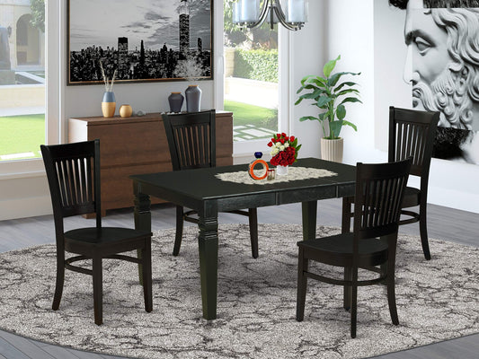 East West Furniture WEVA5-BLK-W Weston 5 Piece Room Set Includes a Rectangle Wooden Table with Butterfly Leaf and 4 Kitchen Dining Chairs, 42x60 Inch, Black - WoodArtSupply