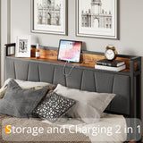 LIKIMIO Vintage Brown Queen Bed Frame with 4 Storage Drawers and Charging Headboard LIKIMIO