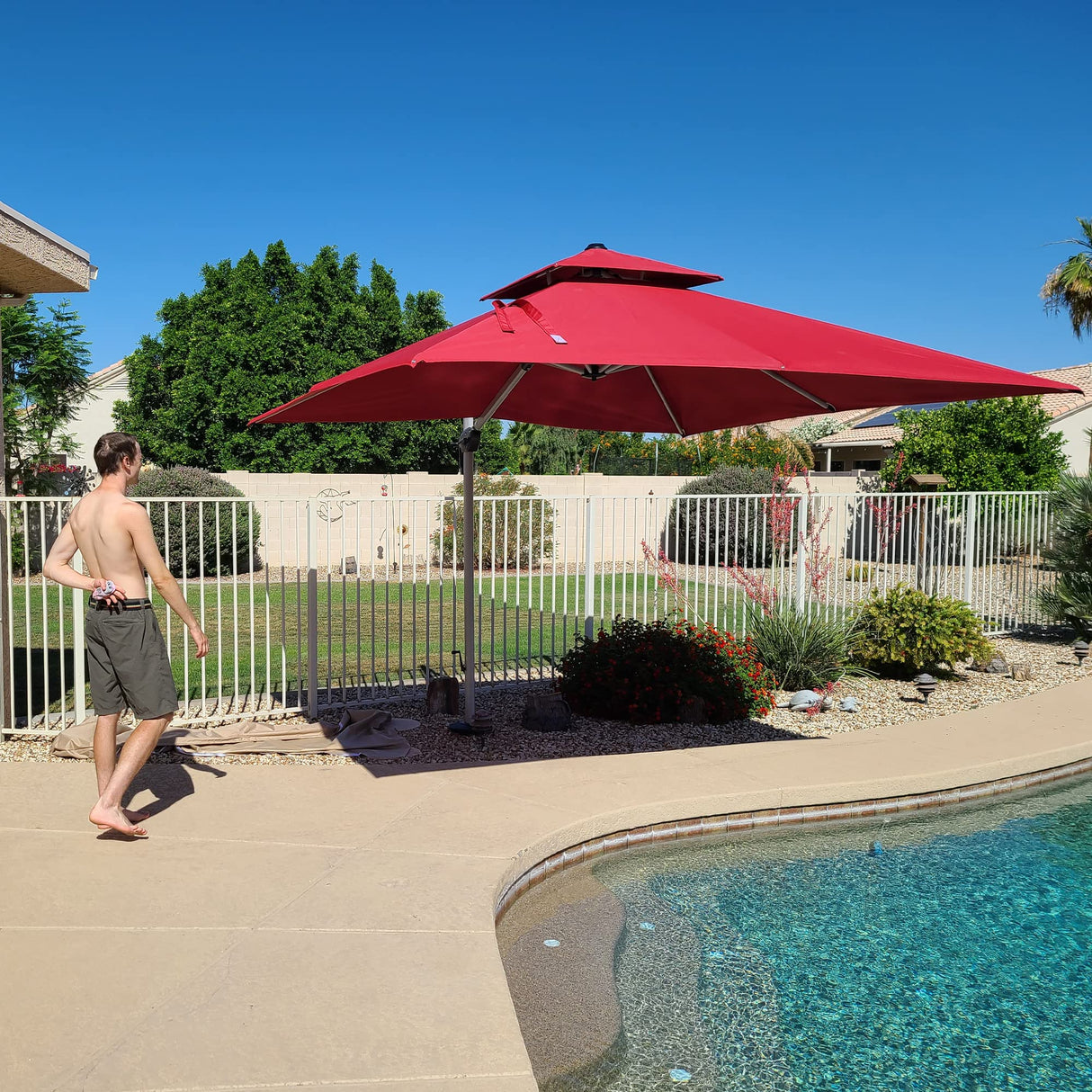 PURPLE LEAF Patio Umbrella 10ft Outdoor Square Umbrella Large Cantilever Umbrella Windproof Offset Umbrella Heavy Duty Sun Umbrella for Garden Deck Pool Patio, Terra PURPLE LEAF