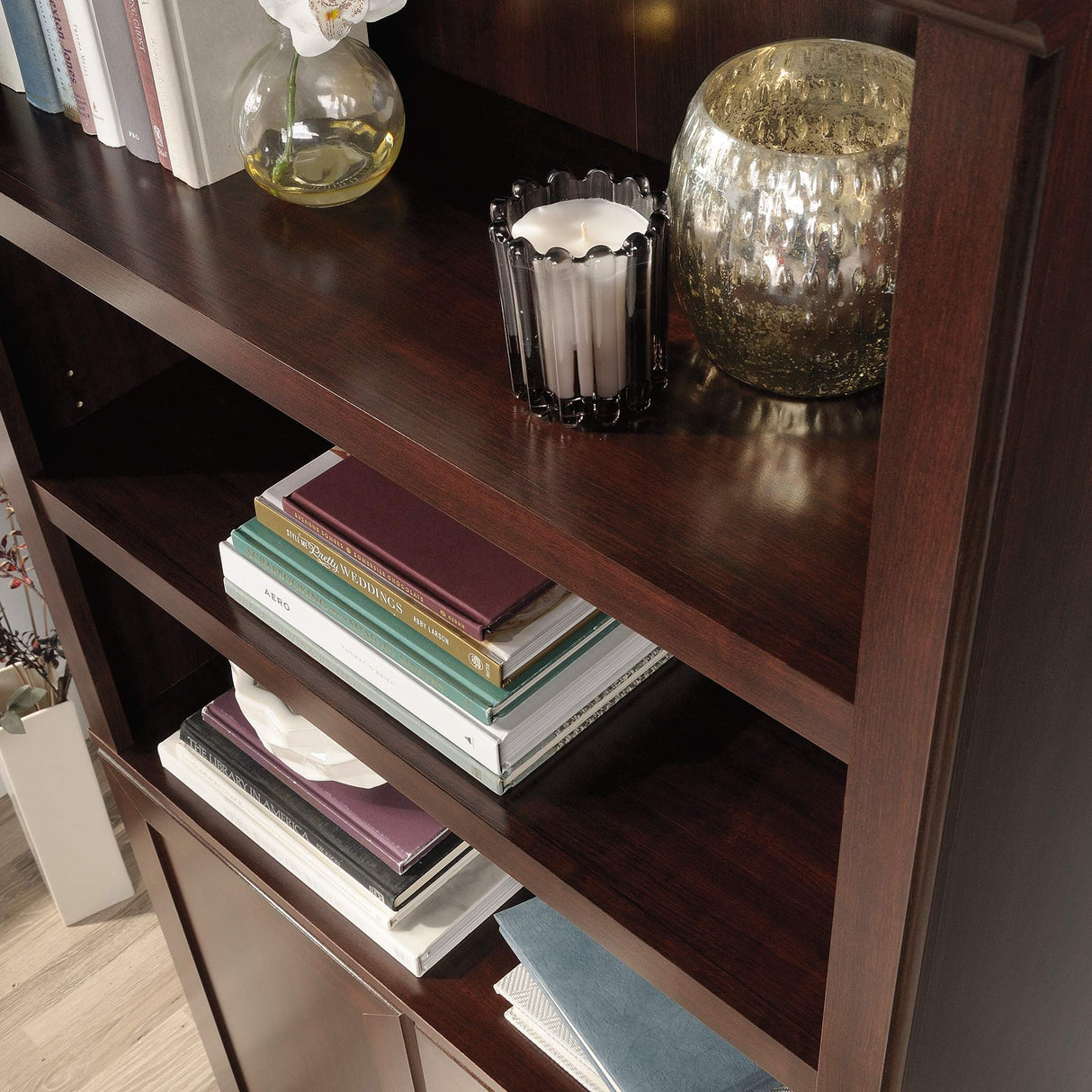 Sauder Select Cherry Storage Bookcase with Adjustable Shelves and Doors Sauder