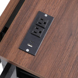 Hlcodca 46.5'' Farmhouse Kitchen Island with Charging Station, Drop Leaf & Bead Drape - Mobile Rolling Cart, Ample Storage, Rustic Wood Grain Countertop for Compact Spaces (Black+Brown) Hlcodca