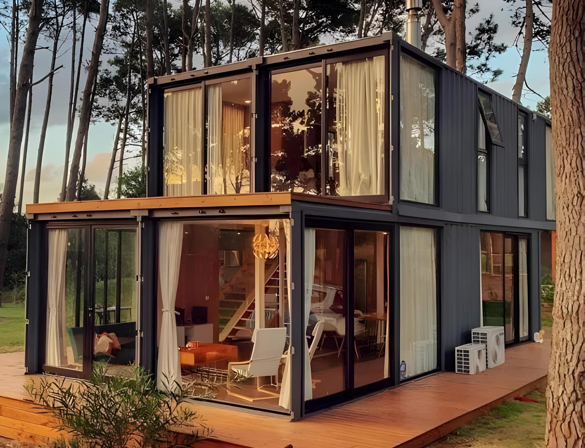 40-Feet Luxury Portable Shipping Container Home – Modern Prefab Modular House with Glass Walls, Double Story, Energy Efficient Design for Off-Grid Living, Eco-Friendly Tiny Home - WoodArtSupply