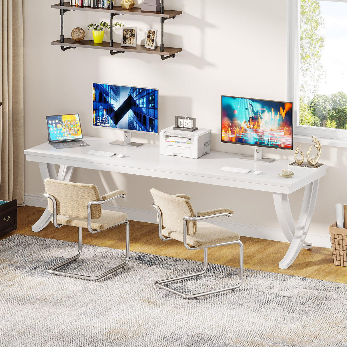 Tribesigns 2-Person Home Office Desk,78.7-Inch Extra Long Desk,Large Double Computer Desk for Home Office, Work Desk for Two People with Stylish Legs (White) Tribesigns