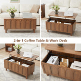 Lift Top Coffee Table with Arched Finish, Modern Coffee Table with Lifting Tabletop & Hidden Storage, Wood Center Table for Living Room,Convenient for Dining, Gaming or Working (Walnut) YUCHIATH