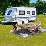 RV Outdoor Rug with Lights 5x8ft, Outdoor Camping Rug, Waterproof, Easy Cleaning, Non Shedding, Foldable and Portable, Reversible Mats for RV, Deck, Beach, Camping, Patio, Picnic (Grey & White) Pafolo