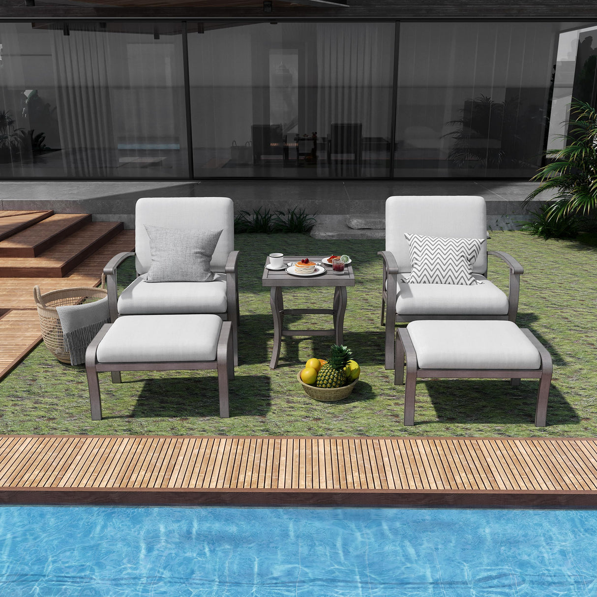 HAPPATIO 5 Piece Aluminum Outdoor Patio Furniture Set, Patio Chairs with Ottomans and Side Table, Balcony Furniture, Patio Conversation Set for Porch Garden (Gray) HAPPATIO