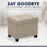 Ornavo Home Storage Ottoman Small Rectangle Ottoman with Legs, Foot Rest Stool Seat, Load up to 600 LB, for Living Room, Bedroom, Home Office, Dorm - 12 x 16 x 12, Tan Ornavo Home