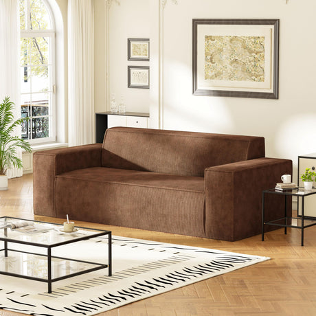 Swbvs Sofa-in-a-Box, Memory Foam 3-Seater Couch, No Installation & Easy to Transport, Deep Seat Modern Sofa with Corduroy Fabric, Couch for Living Room, Bedroom, Apartment, Home Office, Brown Swbvs