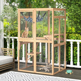 Catio Outdoor Cat Enclosure, Wooden Catio with Window Access for Patio, Indooe Kitty House (Wood) Nyeekoy