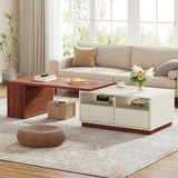 Tribesigns Extendable Coffee Table with 2 Storage Drawers, Reversible Living Room Table with Shelves and Adjustable Top, Large Center Table for Living Room, White/Walnut (43" to 75" Adjustable Length) Tribesigns