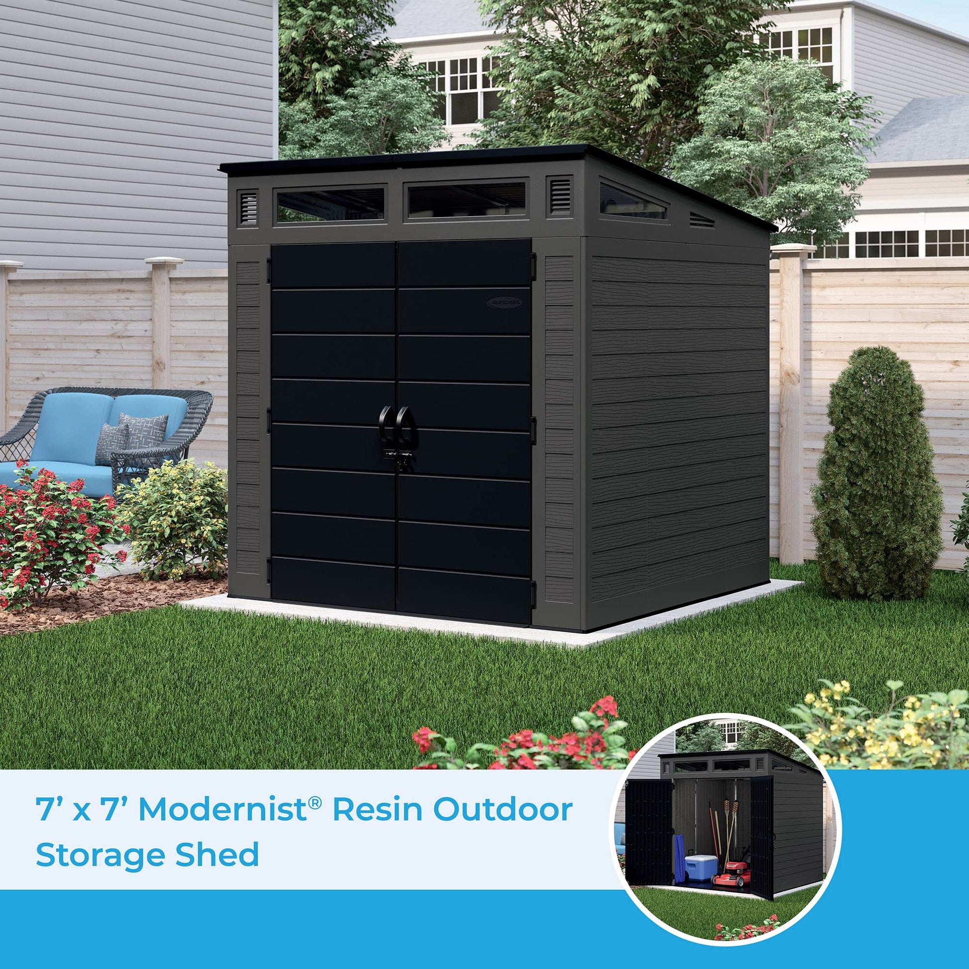 Suncast BMS7780 Modernist Shed, Peppercorn - WoodArtSupply