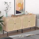XIAO WEI Set of 2 Buffet Sideboard with Handmade Natural Rattan Doors, Rattan Cabinet Storage Cabinet Console Table Accent Cabinet, for Dining Room, Living Room, Kitchen, Natural XIAO WEI