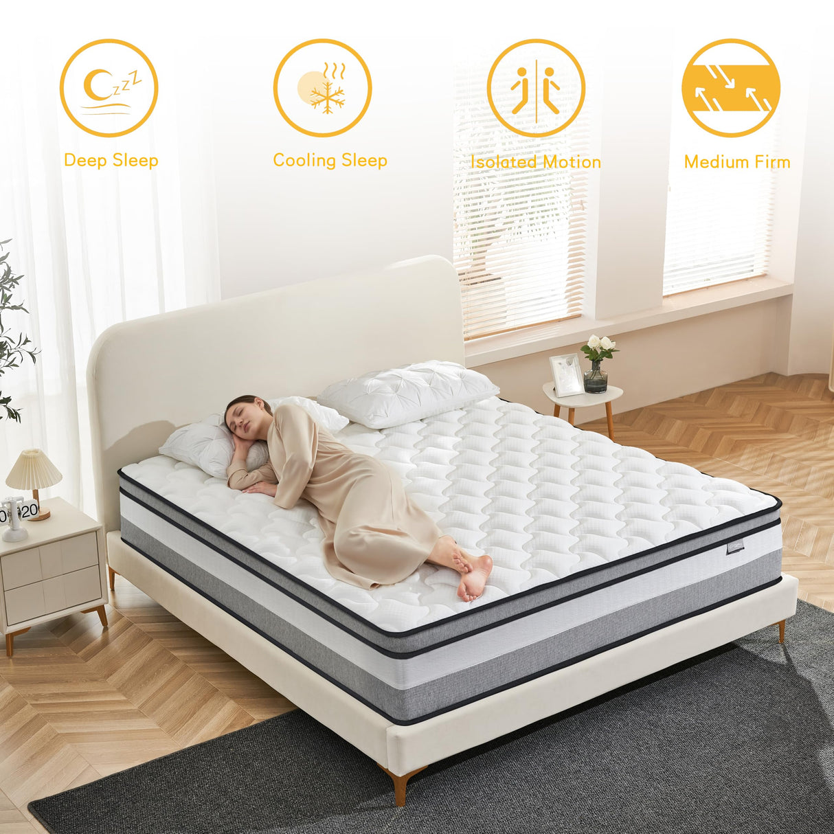 Giovanly King Size Mattress, 12 Inch Hybrid King Mattress in a Box, Medium Firm Mattresses with Memory Foam & Pocket Springs, Pressure Relief, Enhanced Edge Support, CertiPUR-US Certified Giovanly