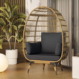 PtioHavn Rattan Egg Chair, Oversized Patio Lounge Chairs with Cushion and Metal Frame Stand, Indoor/Outdoor Egg Basket Chair for Patio, Balcony, Backyard, Living Room - Black PtioHavn
