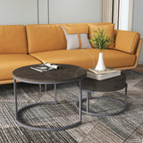 Round Nesting Coffee Tables Set: Gray Marble End Tables Set of 2 - Modern Metal Stacking Side Tables for Living Room Small Spaces Paradmas
