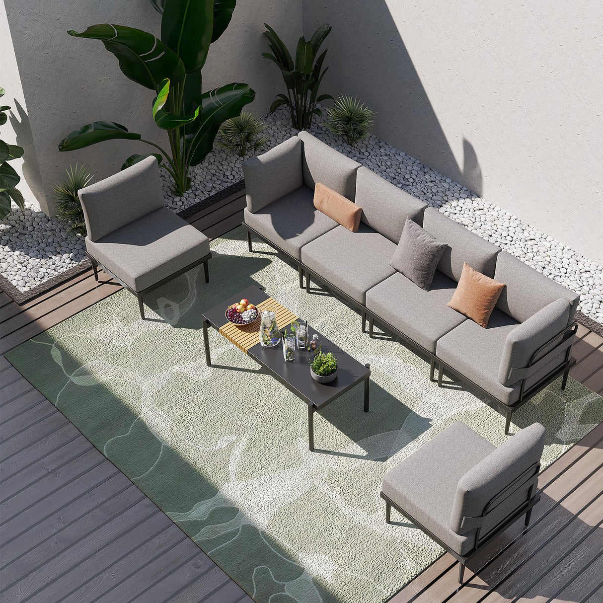 Sundale Outdoor 7 Pieces Metal Patio Furniture Set, Outdoor Sectional Sofa w/6 Inch Olefin Cushion, Modern Outdoor Conversation Sets Sundale Outdoor