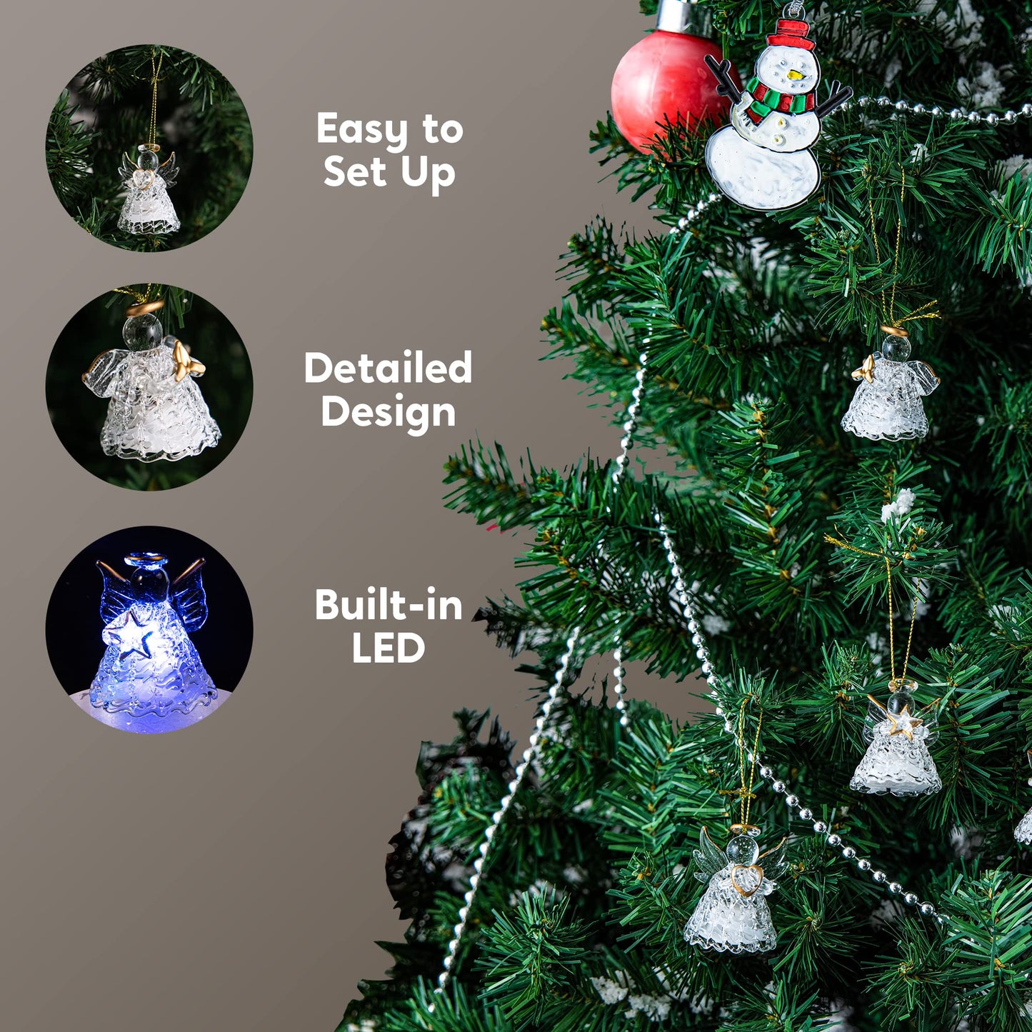 JOYIN Set of 12 Spun Angel Christmas Ornament, Clear Angel Hanging Ornaments with LED Lights for Christmas Tree Decorations, Xmas Party Favor