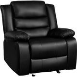PrimeZone Oversized Rocker Recliner Chair - Comfy Wide Lazy Boy Recliner Chair with Overstuffed Armrest, Faux Leather Manual Reclining Chairs for Living Room, Bedroom, Home Theater Seating, Black PrimeZone