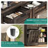 YITAHOME Kitchen Pantry Farmhouse, Tilit Out Trash Out Can Cabinet,Coffee Storage Bar Cabinet, 70" Tall Cabinet Cupboard with 2 Drawers, 2 Doors and Glass Display Case Shelf, Wheels, Rustic Dark Oak YITAHOME