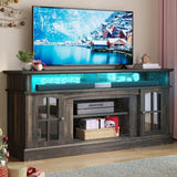 YITAHOME LED Farmhouse TV Stand for 65 Inch w/Outlets, Modern Entertainment Center with Glass Doors and Adjustable Storage Shelves, Media Console TV Cabinet for for Living Room, Dark Rustic Oak YITAHOME