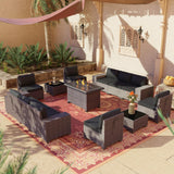 RTDTD Outdoor Patio Furniture Set with Propane Fire Pit Table, 13 Pieces Outdoor Furniture Patio Sectional Sofa Conversation Sets w/ETL Approved 43" Gas Outdoor Fire Table & Coffee Table(Black) RTDTD