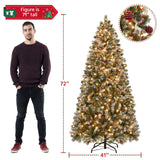 Yaheetech 6ft Pre-lit Frosted Artificial Hinged Christmas Tree with 818 Flocked PVC Tips,62 Pine Cones,62 Holly Berries & 250 Warm White Lights,Foldable Stand,Green Yaheetech