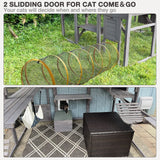 MEDEHOO Large Catio Outdoor Cat Enclosures Wooden Cat House with Sleeping Houses, Bridges, Walks, UV Proof Cover 74" H 110" L MEDEHOO