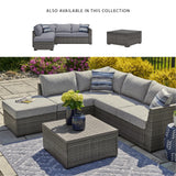 Signature Design by Ashley Petal Road Casual Weather Resistant Cushioned Outdoor Loveseat Sectional/Ottoman/Table Set with 2 Throw Pillows, Set of 4, Gray Signature Design by Ashley