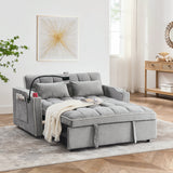 Foldable Sofa Bed with 2 USB Charging Ports, Pull Out Velvet Loveseat Sleeper with Phone Holder, Modern Futon Couch with Cup Holders & Adjustable Backrest for Living Room,Grey Merax