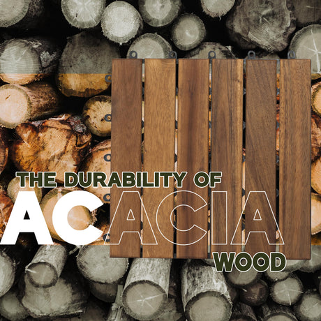 VICTORY RELAX Acacia Wood Decking Tiles 9PCS - Easy Snap Interlocking Deck Tiles for Patio Poolside Balcony Decor - All Weather Waterproof Flooring for Indoor & Outdoor (Round Joints) VICTORY RELAX