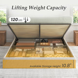 Lifezone Queen Size Storage Bed Frame with Hydraulic Lift & Wingback Headboard, Linen Upholstered, Space Saving Platform, No Box Spring Needed, Noise Free, Strong Support, Modern Furniture, Beige Lifezone