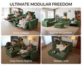 Bedeep Oversized Modular Sectional Sofa with Double Power Recliner, Cloud Reclining Couch with Headrest, Storage Drawer Charging Cup Holders, Deep L-Shaped 6 Seater with Corner, Chenille, Green Bedeep