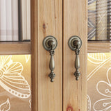 WOODTIME 74.2" H Display Storage Cabinet with 3-Color Lights, Glass Doors & Solid Wood Frame, Curio Cabinet Bookcase Bookshelf with Patterned Backpanel for Living Room Home Office, Light Brown WOODTIME