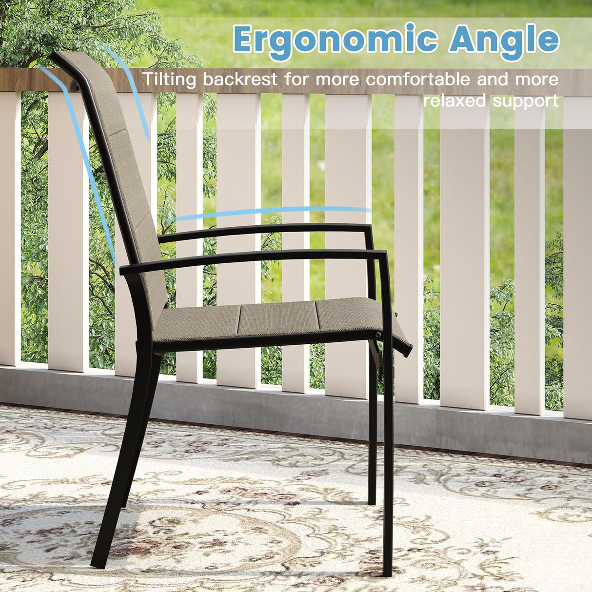 DIFY 11 Pieces Outdoor Patio Dining Set, 10 Brown Stackable Padded Textilene Dining Chairs and 60" Walnut Round Metal Dining Table, Outdoor Table and Chairs for Lawn Garden Backyard Deck DIFY