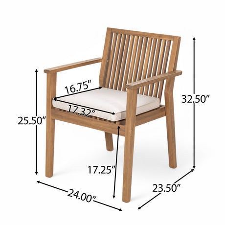 7 Piece Patio Furniture Set Acacia Wood Table And 6 Cushioned Chairs HouseOfZazla
