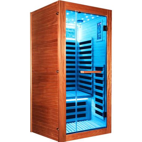Single Person Sauna Room With LED Lighting, Epoxy Heating Plates, And Compact Design - American White Oak HouseOfZazla