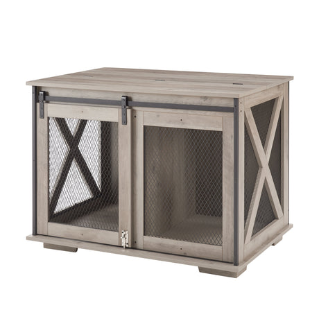 Farmhouse Dog Cage Crate Furniture with Sliding Barn Door HouseOfZazla