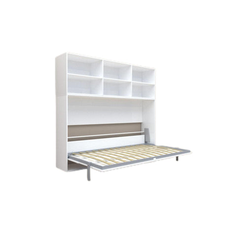 Mordern Design Twin Size Horizontal Murphy Bed With Shelf Storage For Bedroom Or Guestroom Wall Bed Space Saving Hidden Bed With New Style Gas Struts - White HouseOfZazla