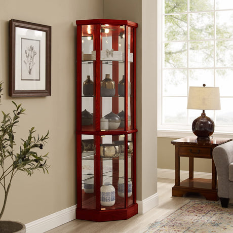 6 Shelf Lighted Corner Curio Cabinet With Adjustable Tempered Glass Shelves And Mirror Back (E26 Light Bulb Not Included) HouseOfZazla