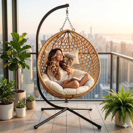 Folding PE Rattan Hanging Egg Chair with Stand HouseOfZazla
