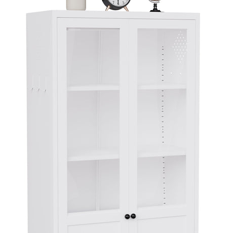 Tall Metal Kitchen Pantry Cabinet With Adjustable Shelves And Silent Magnetic Doors - White HouseOfZazla