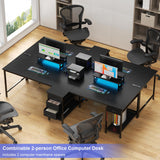 93 Inch 2 Person Desk with Power Outlet & LED Light, Extra Long Double Desk with 2 Monitor Stands, Large Home Office Desk for Two People with 4 Adjustable Storage Drawers, Black Korfile