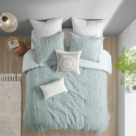 3 Piece Cotton Jacquard Comforter Set Aqua Full/Queen HouseOfZazla
