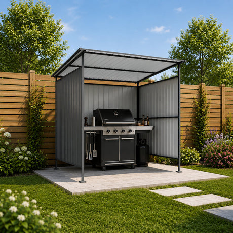 6x6FT Outdoor Pergola with Hardtop Roof, Lean-to Metal Shelter HouseOfZazla