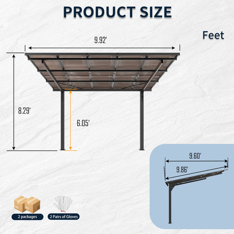 10x10FT PC Roof Carport with Galvanized Steel Frame and Sloped Roof HouseOfZazla