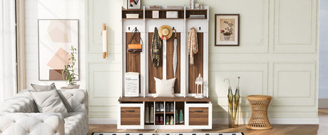 5 In 1 Entryway Bench With Coat Rack, 7 Sturdy Hooks, 2 Spacious Drawers And Adjustable Shelves HouseOfZazla