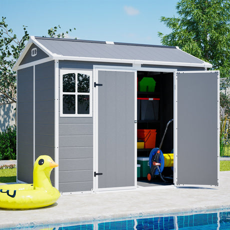 Plastic Utility Shed 8x6 ft with Floor – Lockable Storage Shed HouseOfZazla